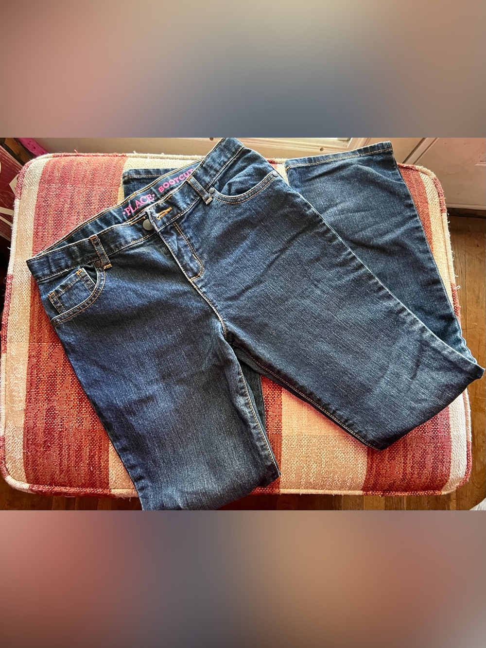 The Children's Place Dark Blue Bootcut Jeans with Pink Waist Label